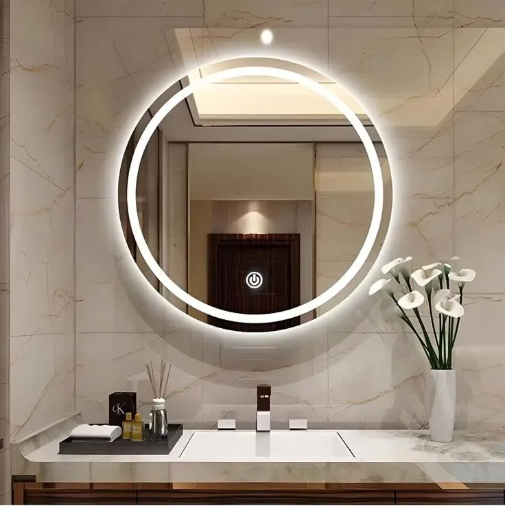 PLAZZIO Round LED Wall Mirror with Touch Sensor and 3 LED Lights (White,Warm,Natural White) Mirror for Bathroom,Wash Basin,Living Room (Size 24x24 Inch)