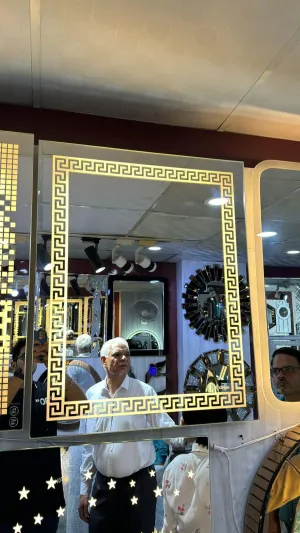 RK Enterprises 1st Quality Led Mirror with Touch Sensor Decorative Motifs, 18x24 INCH Three Colour Light (White,Warm White and Both Mix)
