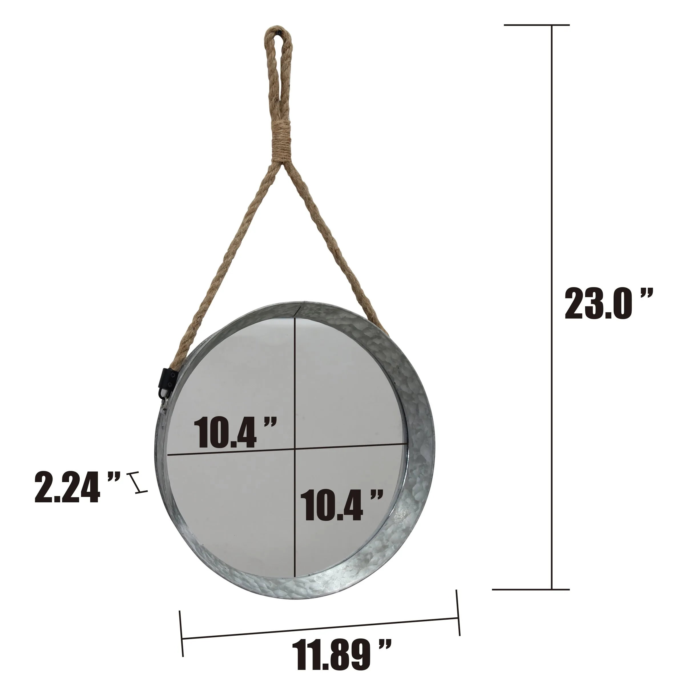 Rustic Round Galvanized Mirror with Rope Hanging Loop (WS)