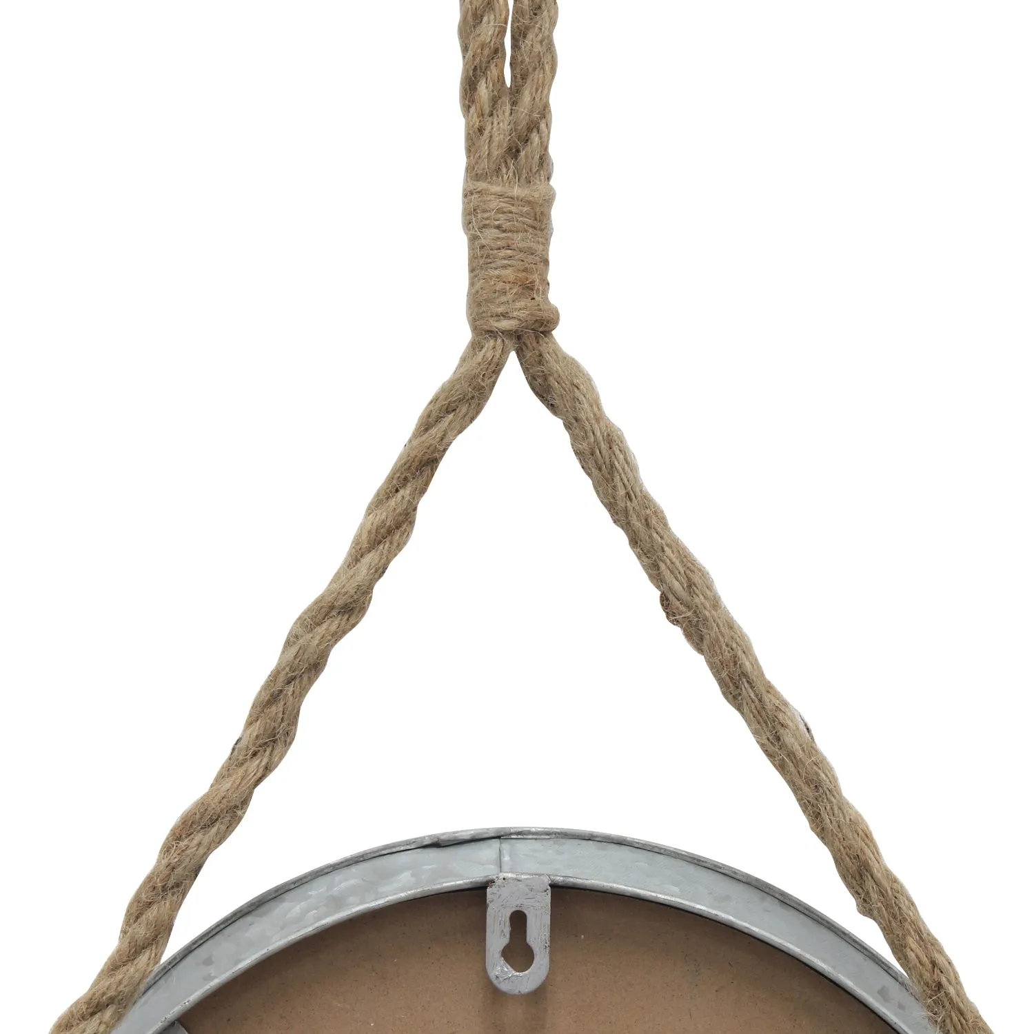 Rustic Round Galvanized Mirror with Rope Hanging Loop (WS)