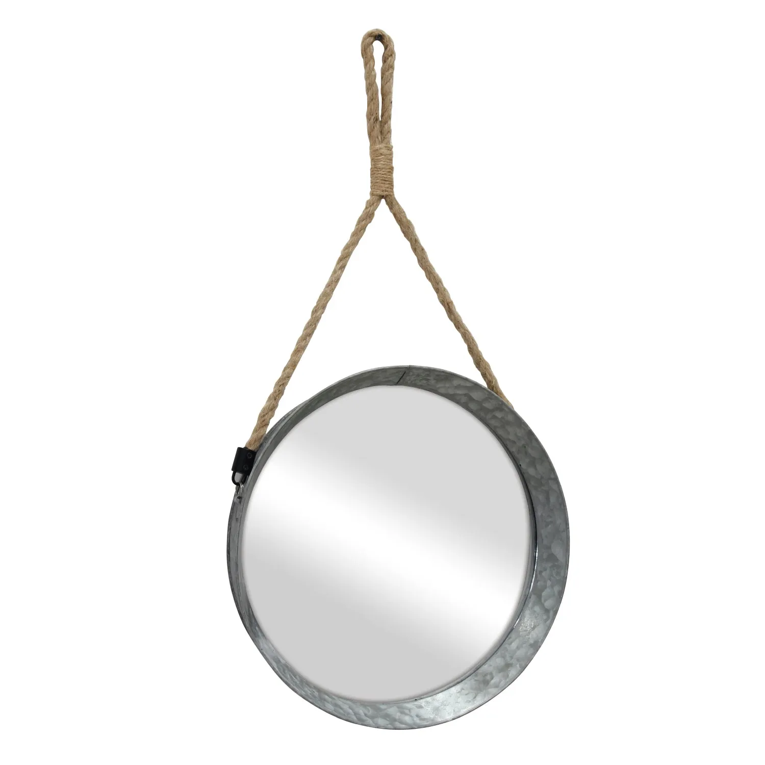 Rustic Round Galvanized Mirror with Rope Hanging Loop (WS)
