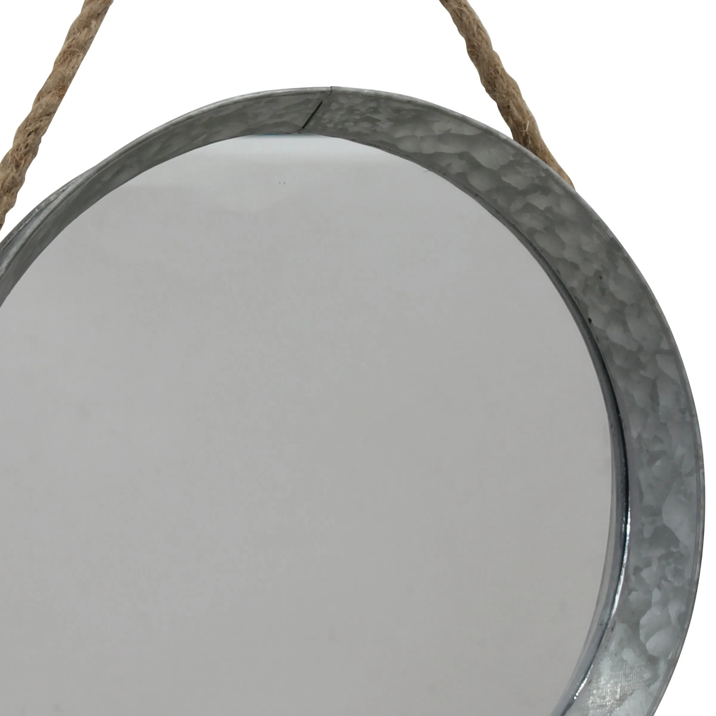 Rustic Round Galvanized Mirror with Rope Hanging Loop (WS)
