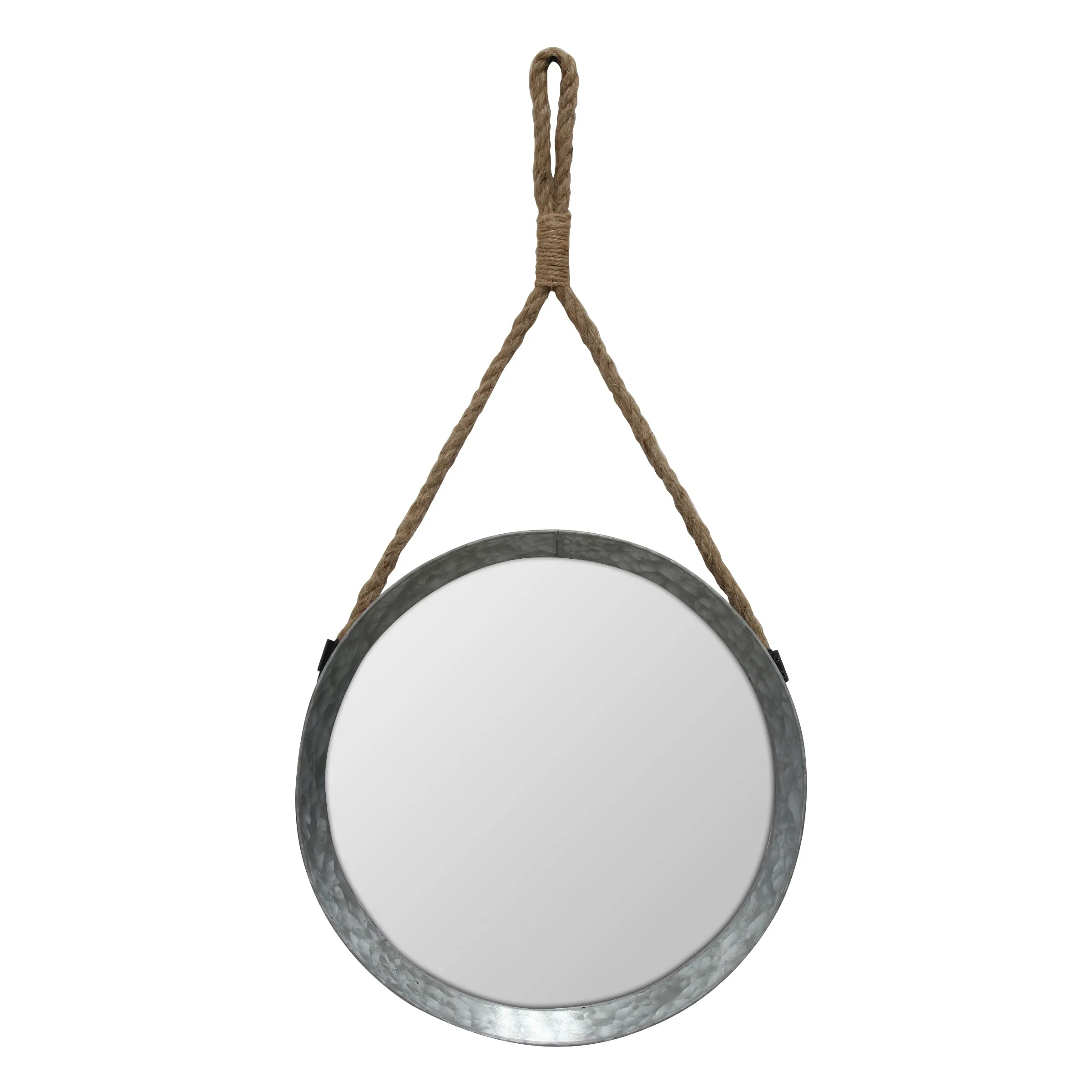 Rustic Round Galvanized Mirror with Rope Hanging Loop (WS)