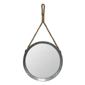 Rustic Round Galvanized Mirror with Rope Hanging Loop (WS)