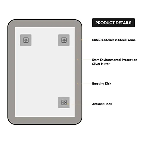 SNUGACE Black Metal Framed Mirror Rectangle Wall Mount Bathroom Vanity Mirror, 30” X 36”, Silver
