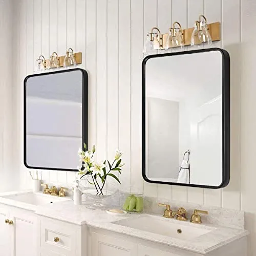 SNUGACE Black Metal Framed Mirror Rectangle Wall Mount Bathroom Vanity Mirror, 30” X 36”, Silver