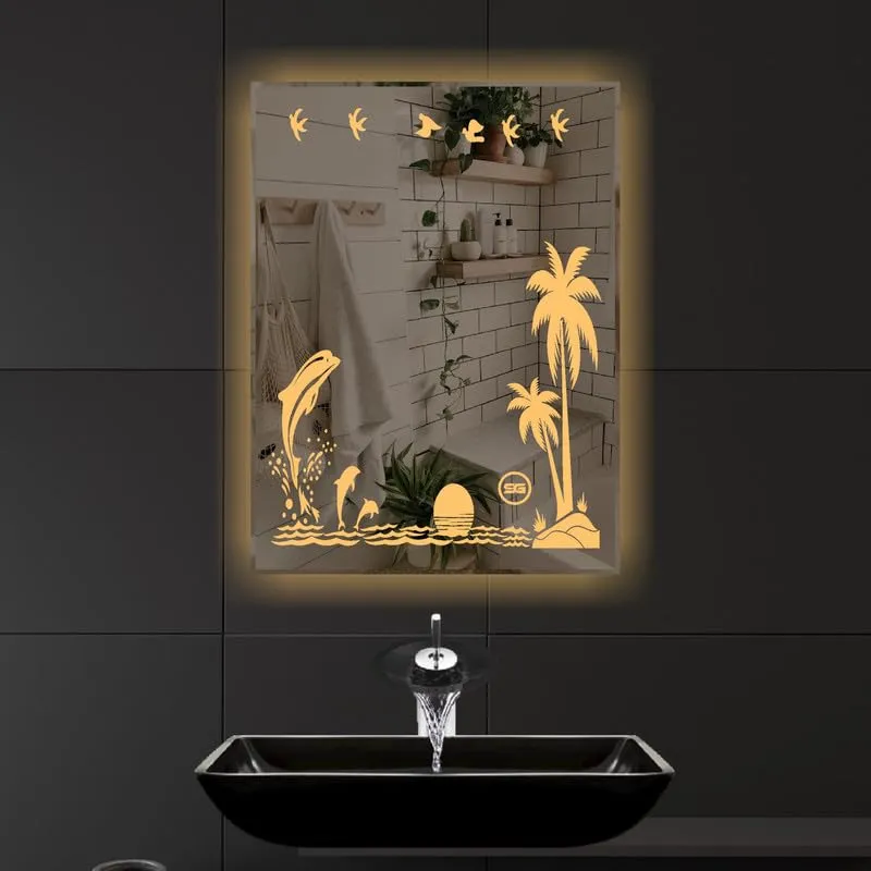 Spark Glass Rectangular LED Sensor Mirror. (LedColour: White, Warm White, & Mix Light) - (Size:18x24 Inch)