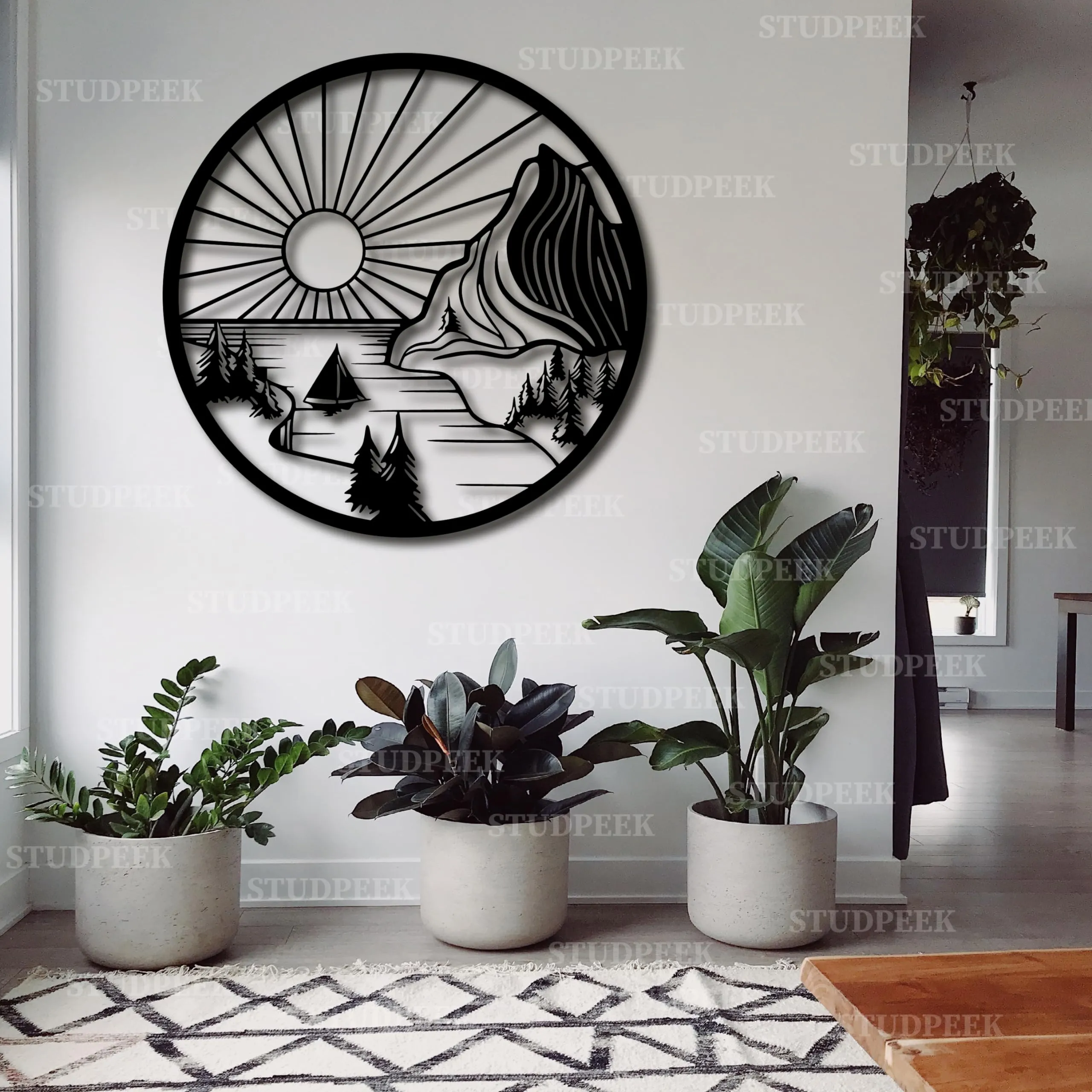 STUDPEEK Mountain Sun Art Design Wall Decor Acrylic Self Adhesive 3D Stylish Showpieces for Home Decor - Interior Decoration (16 x 16 Inch)