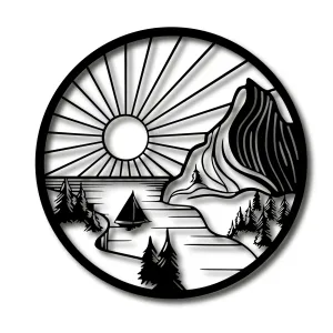 STUDPEEK Mountain Sun Art Design Wall Decor Acrylic Self Adhesive 3D Stylish Showpieces for Home Decor - Interior Decoration (16 x 16 Inch)
