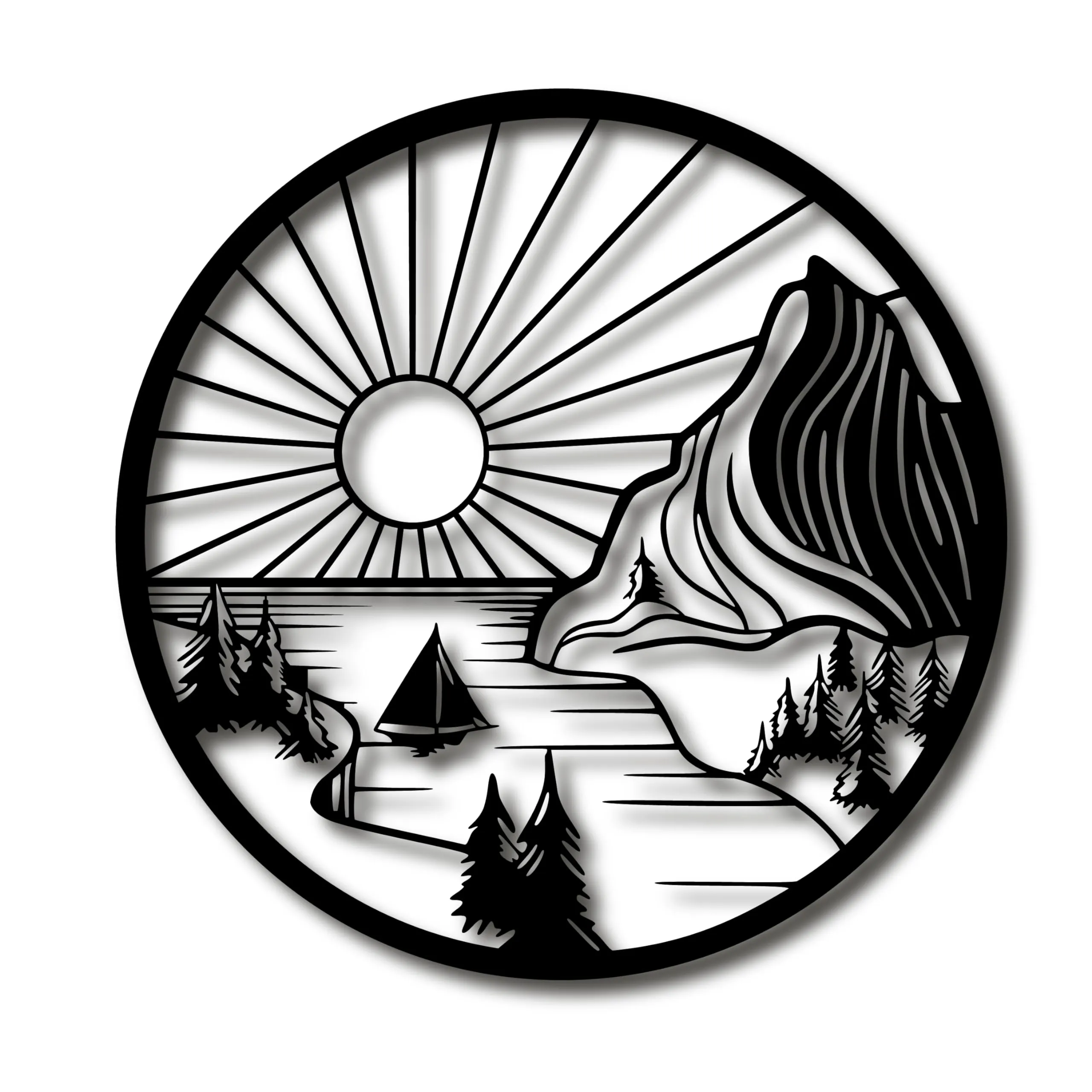 STUDPEEK Mountain Sun Art Design Wall Decor Acrylic Self Adhesive 3D Stylish Showpieces for Home Decor - Interior Decoration (16 x 16 Inch)