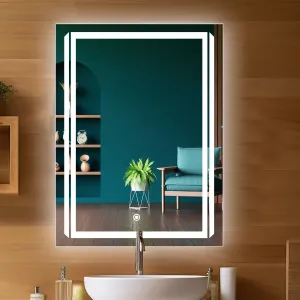 Sunsyze LED Wall Mirror - Decorative Interior Decor led Mirror for Bathroom with Light, Makeup Room and Wash Basin Mirror 3 LED Lights (Warm,White,Natural White) Size 18x24 Inch