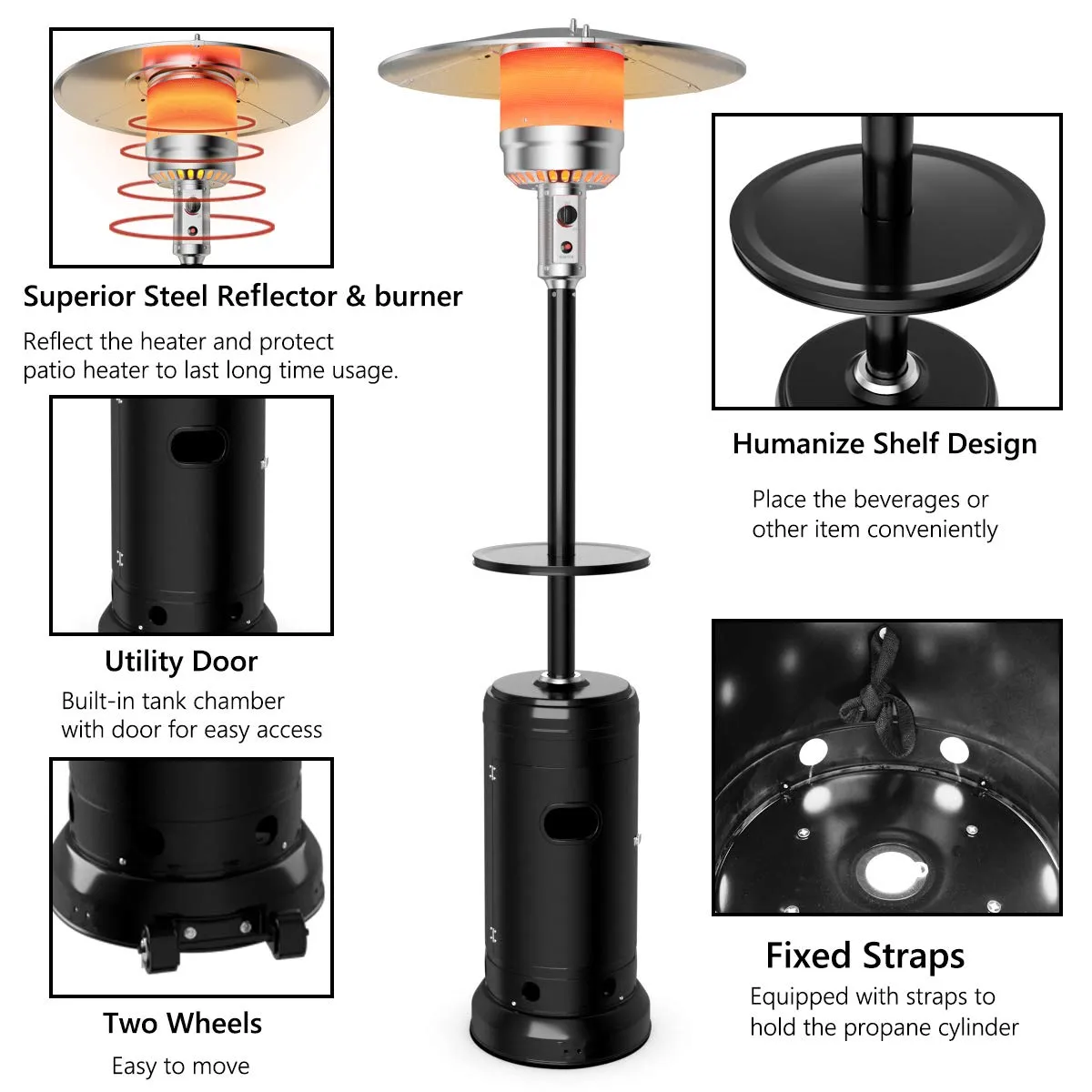 Tangkula 48000 BTU Outdoor Patio Heater with Wheels, Portable Porch Propane Heater