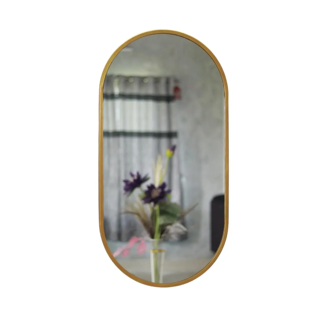 TINITALO Modern Elegance Capsule Shape Wall-Mounted Mirror Metal Framed Wall Mirror Bathroom Mirror Living Room Mirror Home Decor Mirror 18 x 36 Inches Golden MF 111