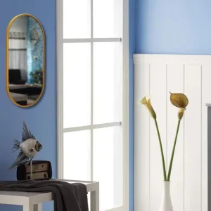 TINITALO Modern Elegance Capsule Shape Wall-Mounted Mirror Metal Framed Wall Mirror Bathroom Mirror Living Room Mirror Home Decor Mirror 18 x 36 Inches Golden MF 111