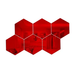 TLISMI Hexagon Peel-and-Stick Unbreakable Acrylic Mirror Shatterproof Flexible Decorative Self-Adhesive DIY Mirror Panels Tiles Non-Glass Mirror Stickers for Gym & Home Décor (Red)- 18 x 21cm