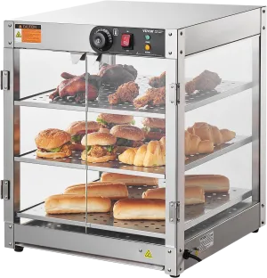 Vevor Commercial Food Warmer 3-Tier Stainless Steel 95 Qt Countertop Display with LED Lights 800W New