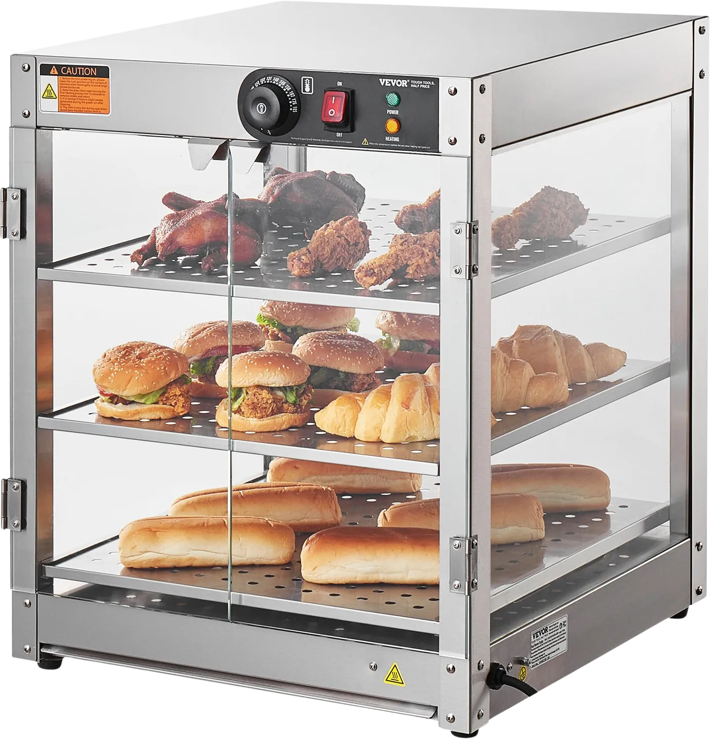 Vevor Commercial Food Warmer 3-Tier Stainless Steel 95 Qt Countertop Display with LED Lights 800W New