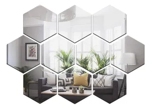 WallDaddy 10 Hexagon Silver (Size 10.5 x 12.1 cm) 3D Acrylic Sticker, 3D Acrylic Stickers for Wall, 3D Mirror Wall Stickers, 3D Mirror Stickers Wall Décor Items for Home and Office.