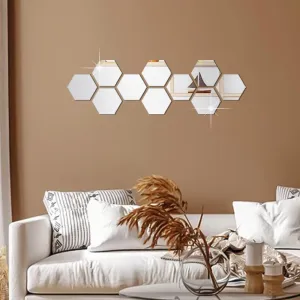 WallDaddy Mirror Stickers For Wall | Pack Of (10 Hexagon Silver) 3D Acrylic Decorative Mirror Wall Stickers, Mirror For Walls | Home | Hall | Bedroom | Bathroom | Livingroom | Kitchen | Festivals Etc.