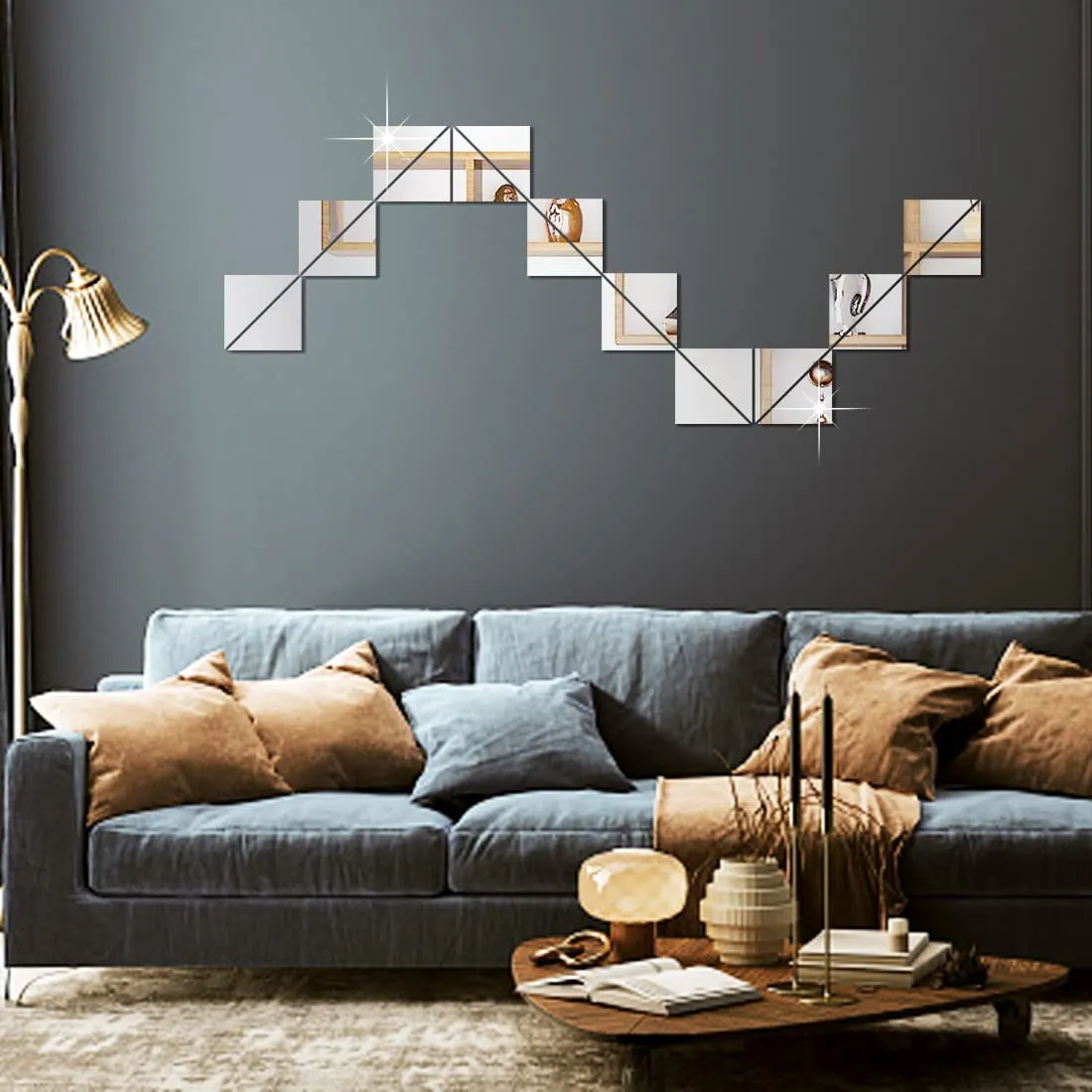 WallDaddy Self Adhesive Mirror Wall Stickers | Pack of (20 Big Triangle Silver) 3D Acrylic Decorative Mirror Stickers, Mirror for Wall | Home | Bedroom | Bathroom | Kitchen | Festivals Decoration