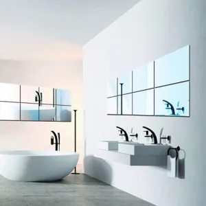 WallDaddy Square Preciser 3D Acrylic Home Decorative Art Mirror Wall Self-Adhesive Stickers Silver (Pack Of 8Pcs)