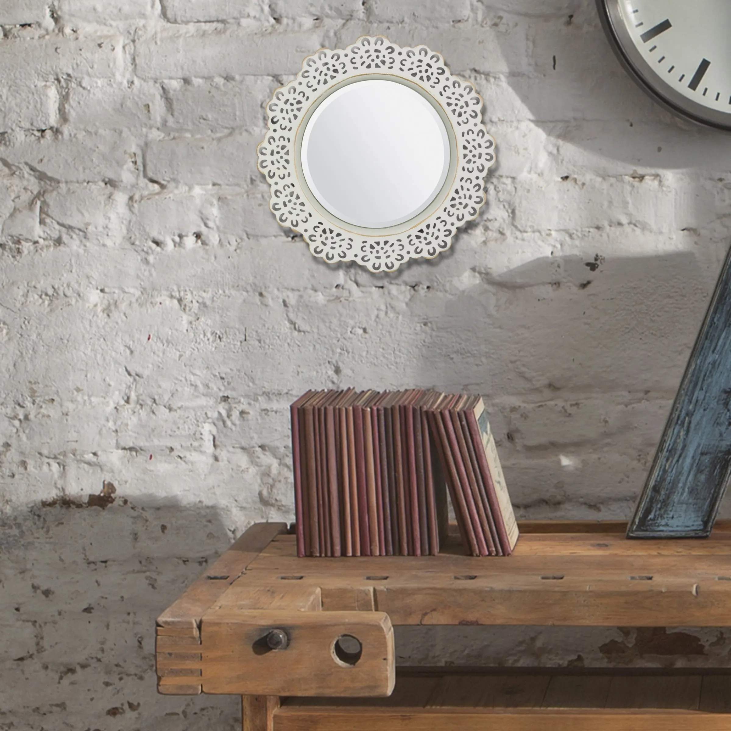 White Metal Lace Wall Mirror - 12 in. (WS)