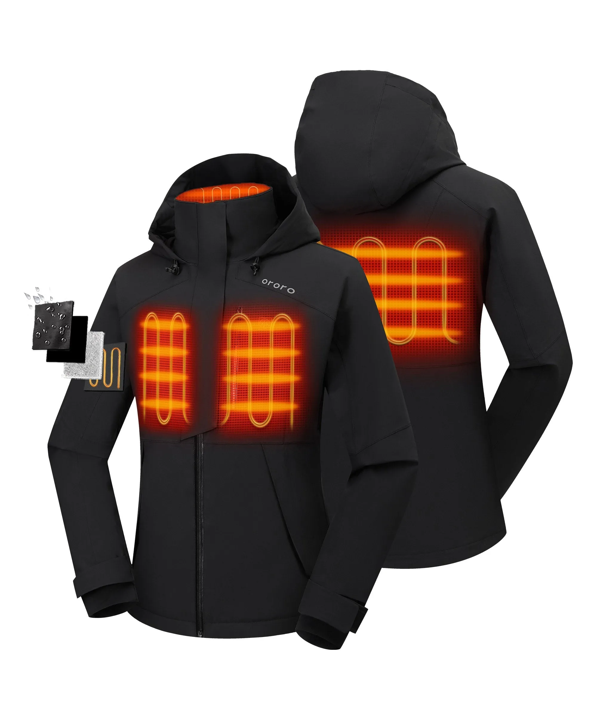 Women's Waterproof Heated Ski Jacket - Black/Blue