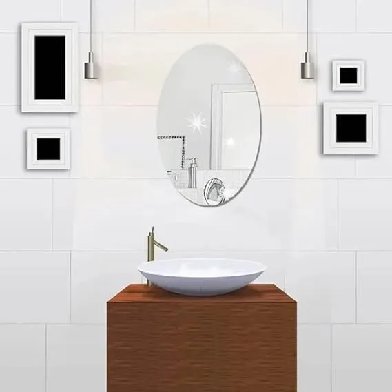 Yadav Store Oval Shape Adhesive Mirror Sticker for Wall on Tiles Bathroom Bedroom Living Room Basin Mirror Bathroom Wall Mirror Stickers Unbreakable Plastic Wall Mirror 30 * 20