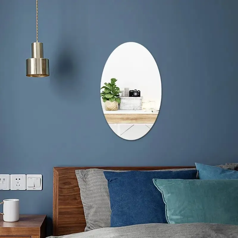 Yadav Store Oval Shape Adhesive Mirror Sticker for Wall on Tiles Bathroom Bedroom Living Room Basin Mirror Bathroom Wall Mirror Stickers Unbreakable Plastic Wall Mirror 30 * 20